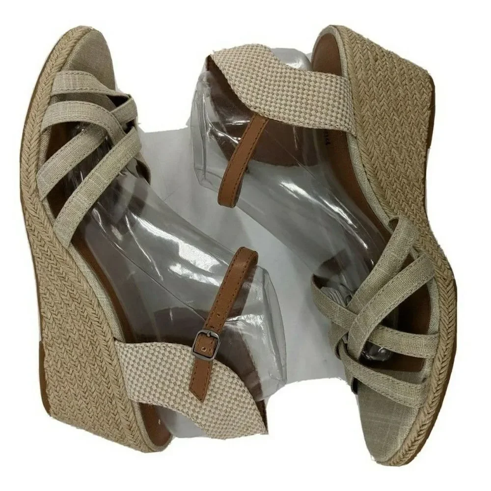 Lucky Brand Womens Jute Strappy Wedge Espadrille Sandal Size 11 Minimalist‎
